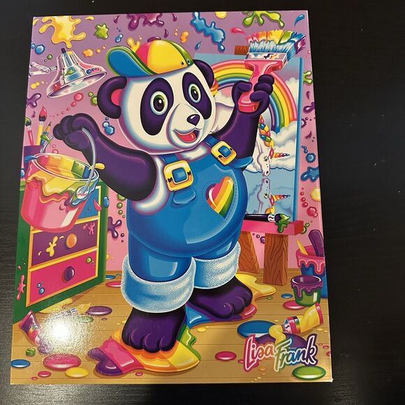 LISA FRANK - 3 Hole Folder Notebook Panda Painter - Vintage - Made In U.S.A. - Picture 1 of 6